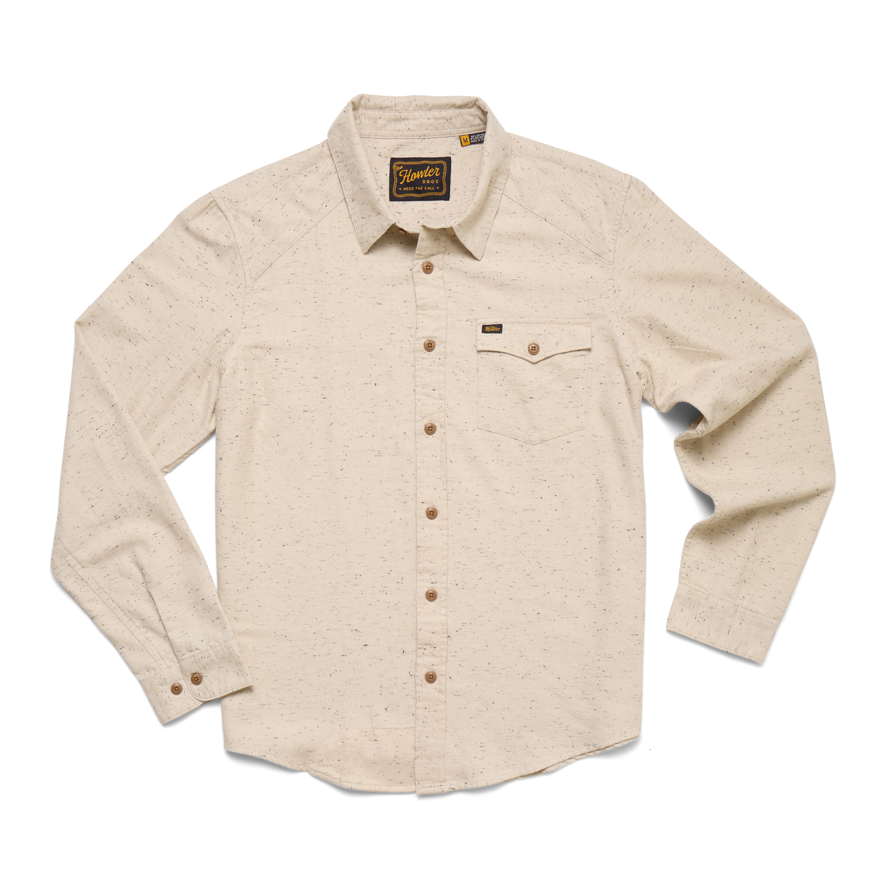 Howler Beige button-up shirt with a collar on a white background for men's wear.