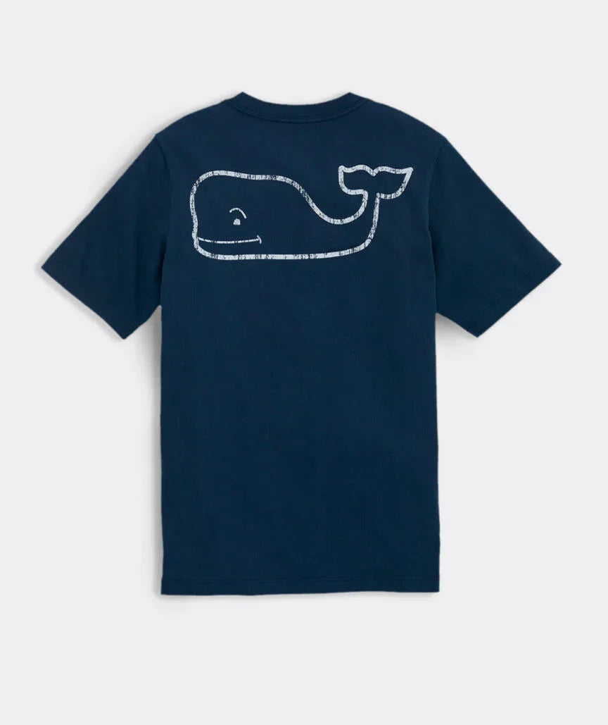 Back view of Vineyard Vines Youth Vintage Whale Pocket Short Sleeve Tee in navy 