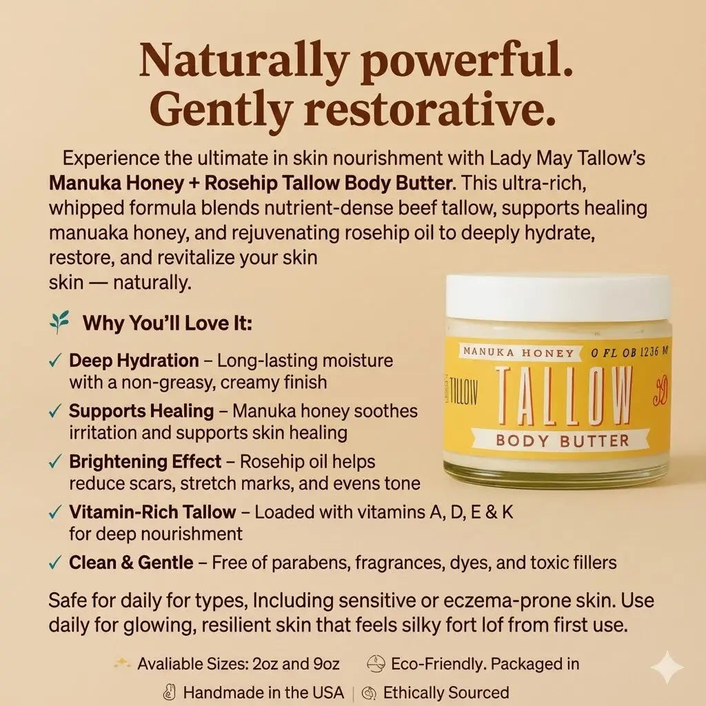 Lady May Manuka Honey Tallow Body Butter 9oz