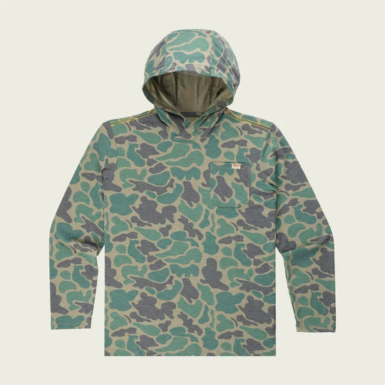 Front view  of Marsh Wear Buxton Tech Hoodie in Camo with long sleeves, hood, and performance fabric perfect for outdoor comfort.