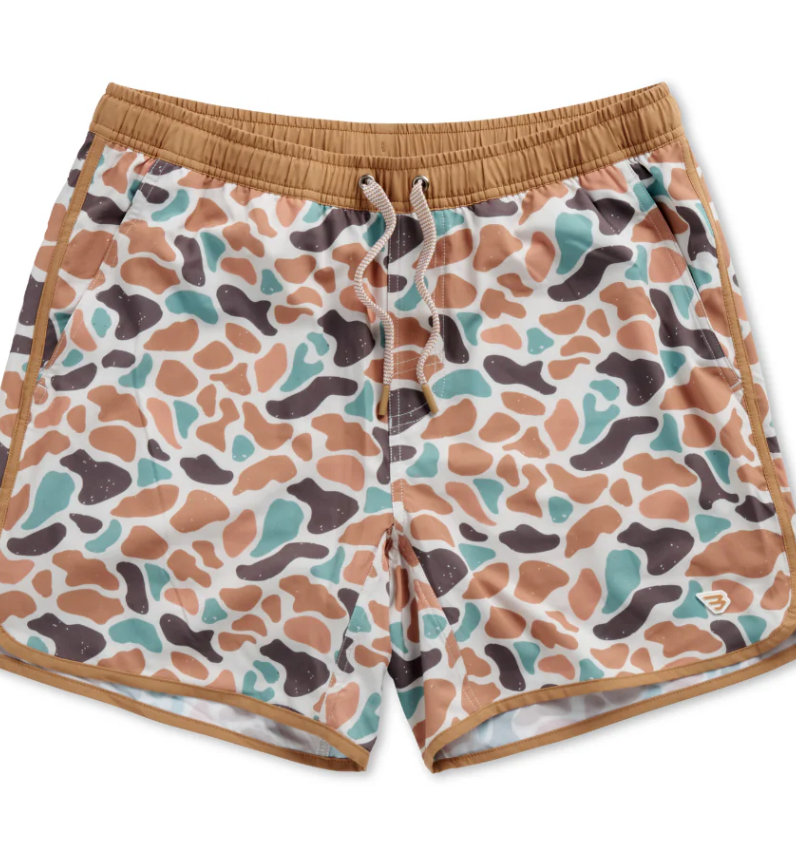 Burlebo Unisex Quick Dry Camo Swim Trunk- Brown