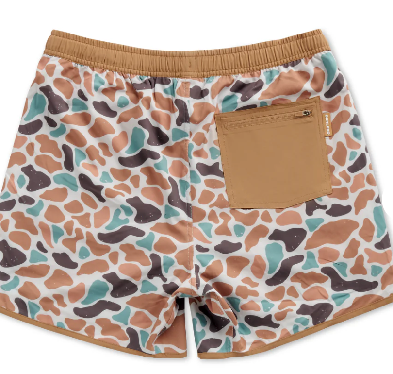 Burlebo Unisex Quick Dry Camo Swim Trunk- Brown with Pocket Back View
