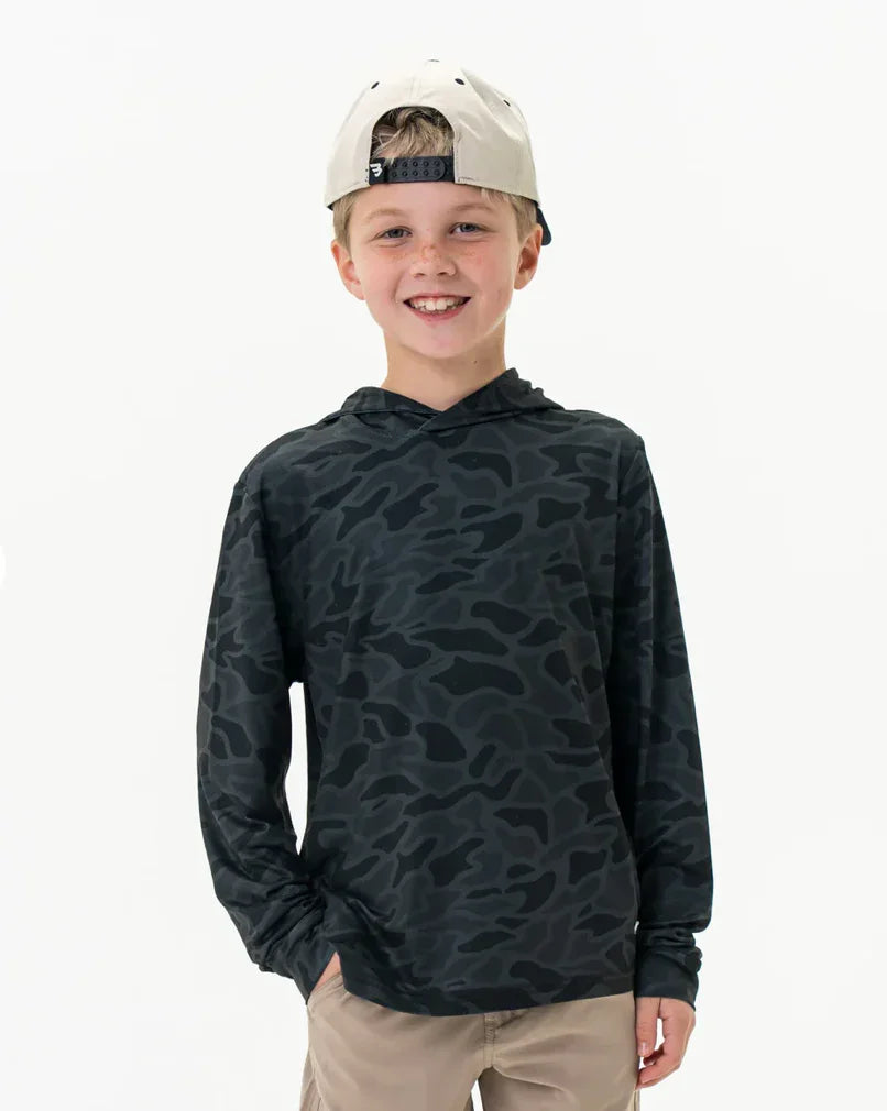 Burlebo Youth Performance Long Sleeve Hoodie- Black Camo