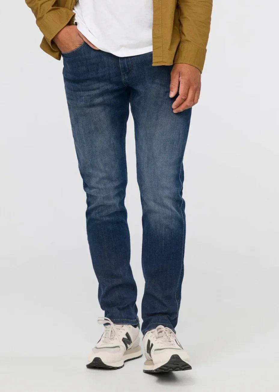 DUER Men's Performance Denim Relaxed Taper Comfort Jeans- Blue 