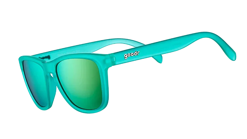 Goodr Nessy’s Midnight Polarized UV400 Sunglasses- Blue Frame  and Green Lense