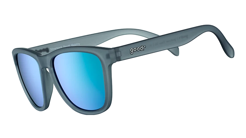 Goodr Silverback Polarized UV400 Sunglasses- gray frame and blue lense