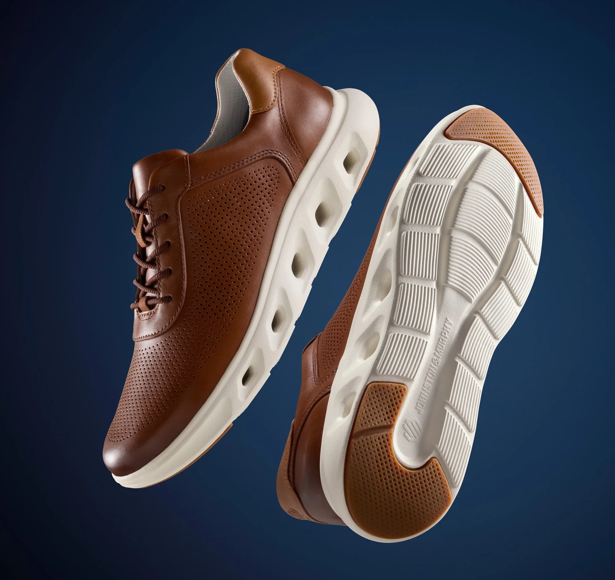 Johnston & Murphy Men's Reactivate Premium Performance Shoes- Brown and White
