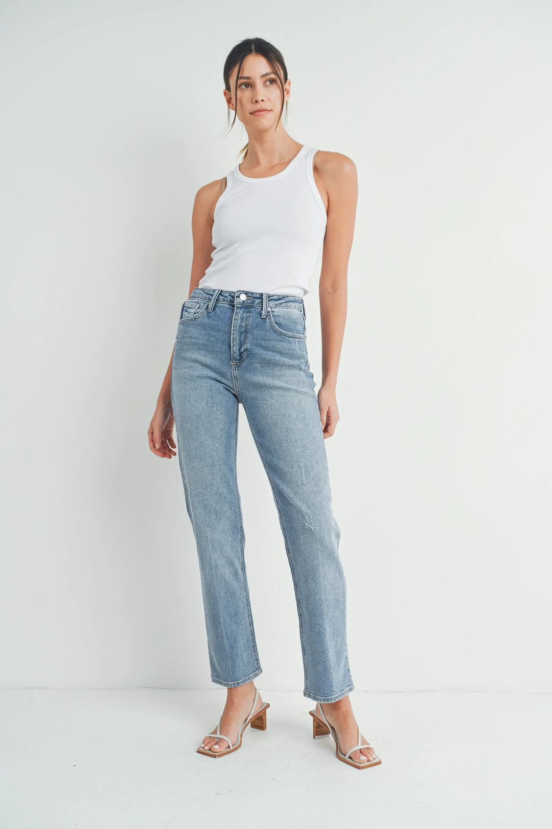 Just Black Denim Ladies High Ride Straight Jeans- Light Blue