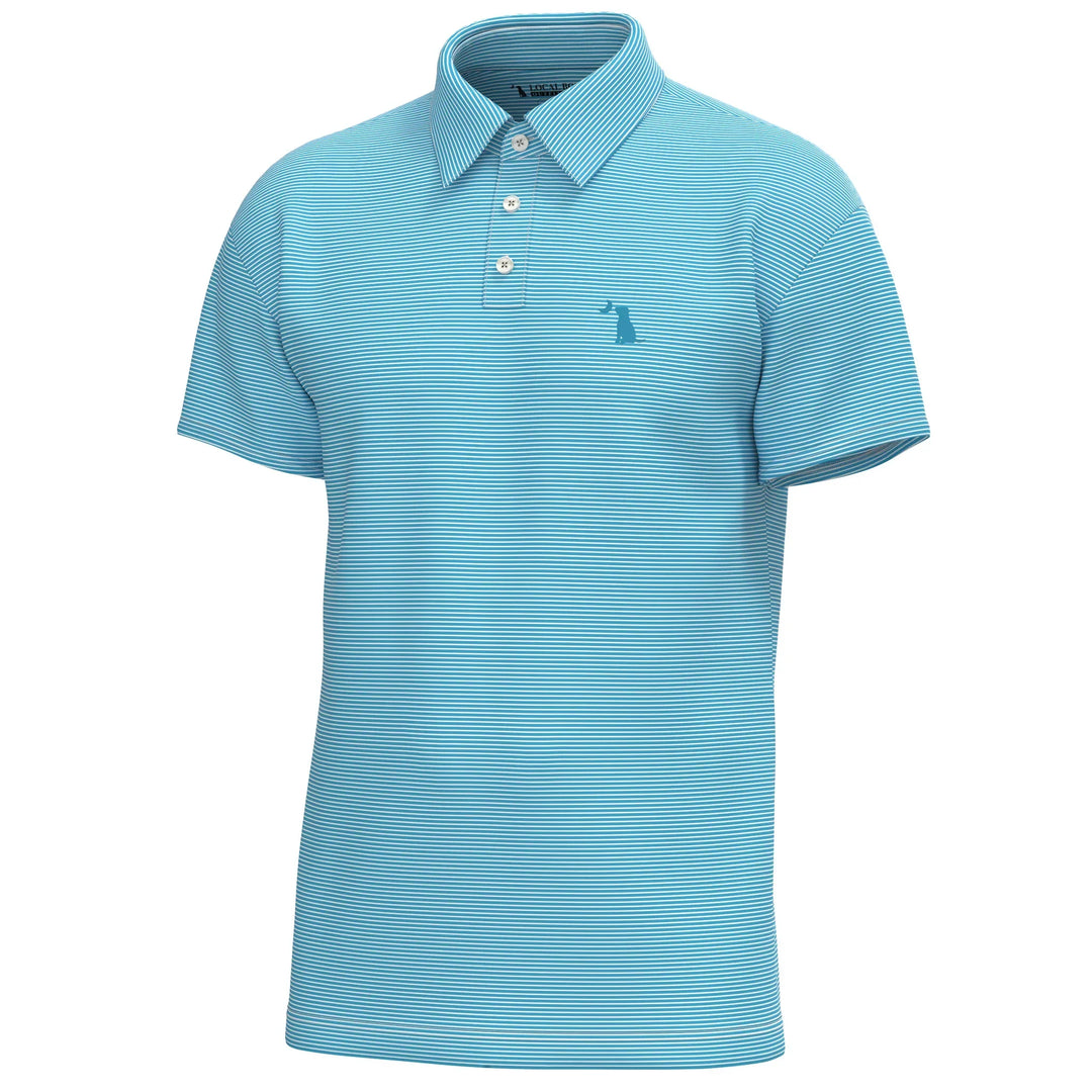 Local Boy Driftwood Activewear Stripe Polo Shirt-Light Blue Stripe