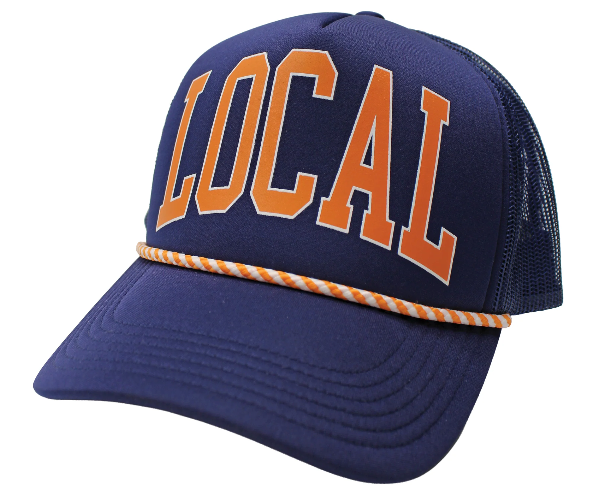 Local Girl Collegiate Graphic Trucker Mesh Back Hat- Navy Blue