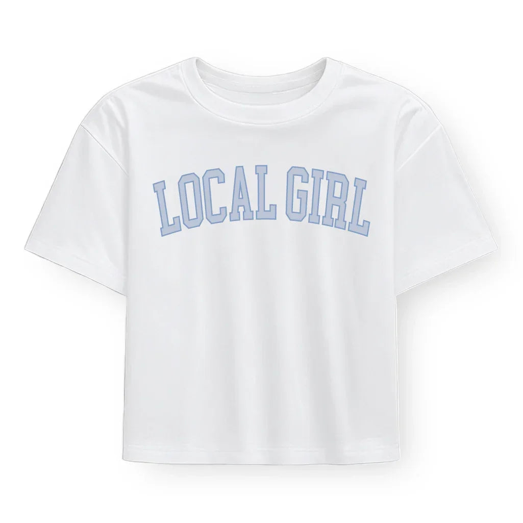 Local Girl Graphic Cropped Soft Cotton T-shirt - Arch Periwinkle- White