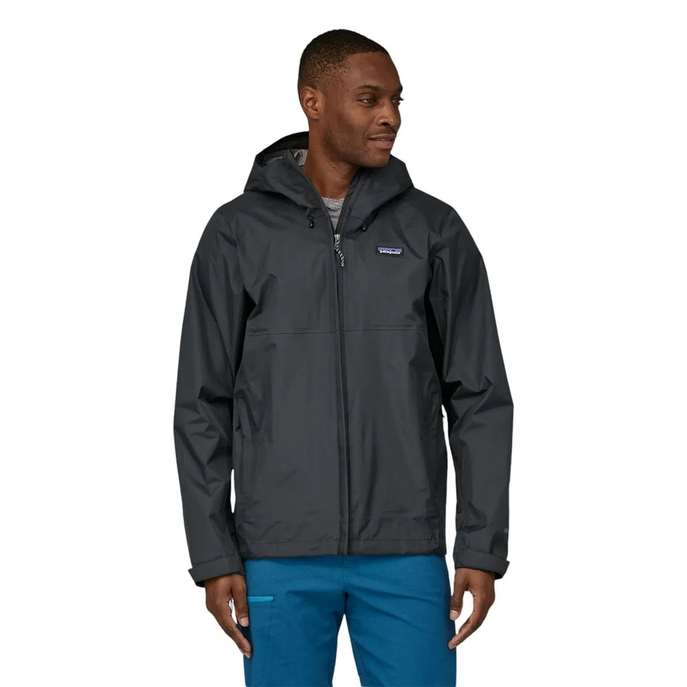 Man wearing Patagonia Men's Torrentshell Rain Waterproof Jacket- Black