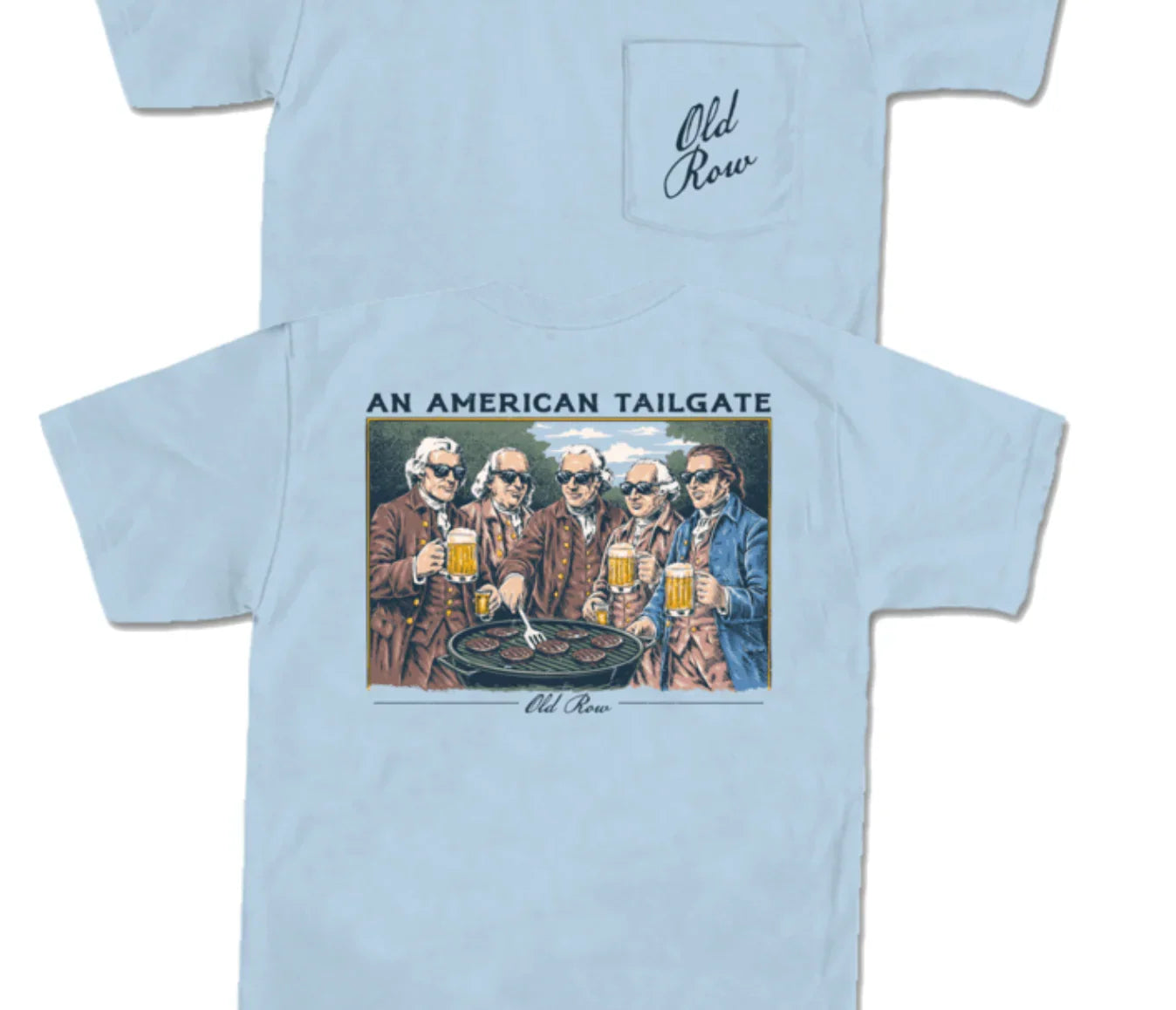Old Row Unisex American Tailgate Patriotic Pocket Soft Comfort T-shirt-Light Blue