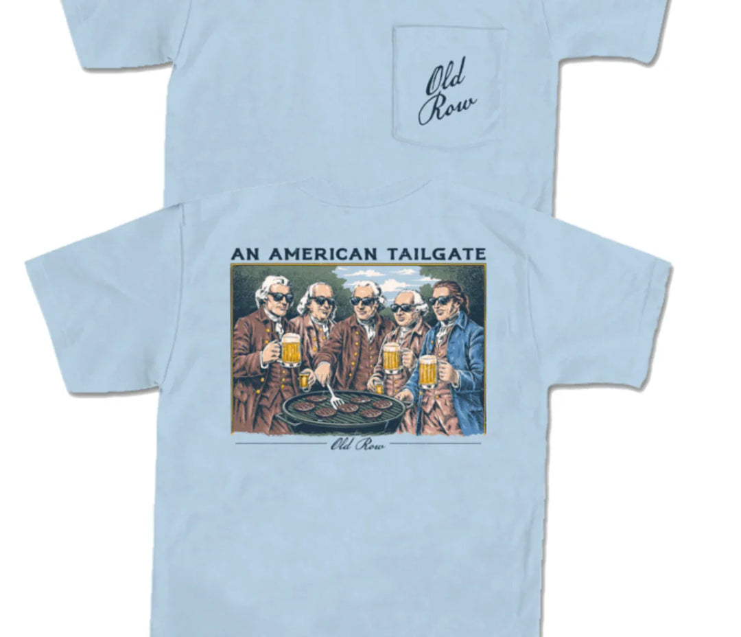Old Row Unisex American Tailgate Patriotic Pocket Soft Comfort T-shirt-Light Blue