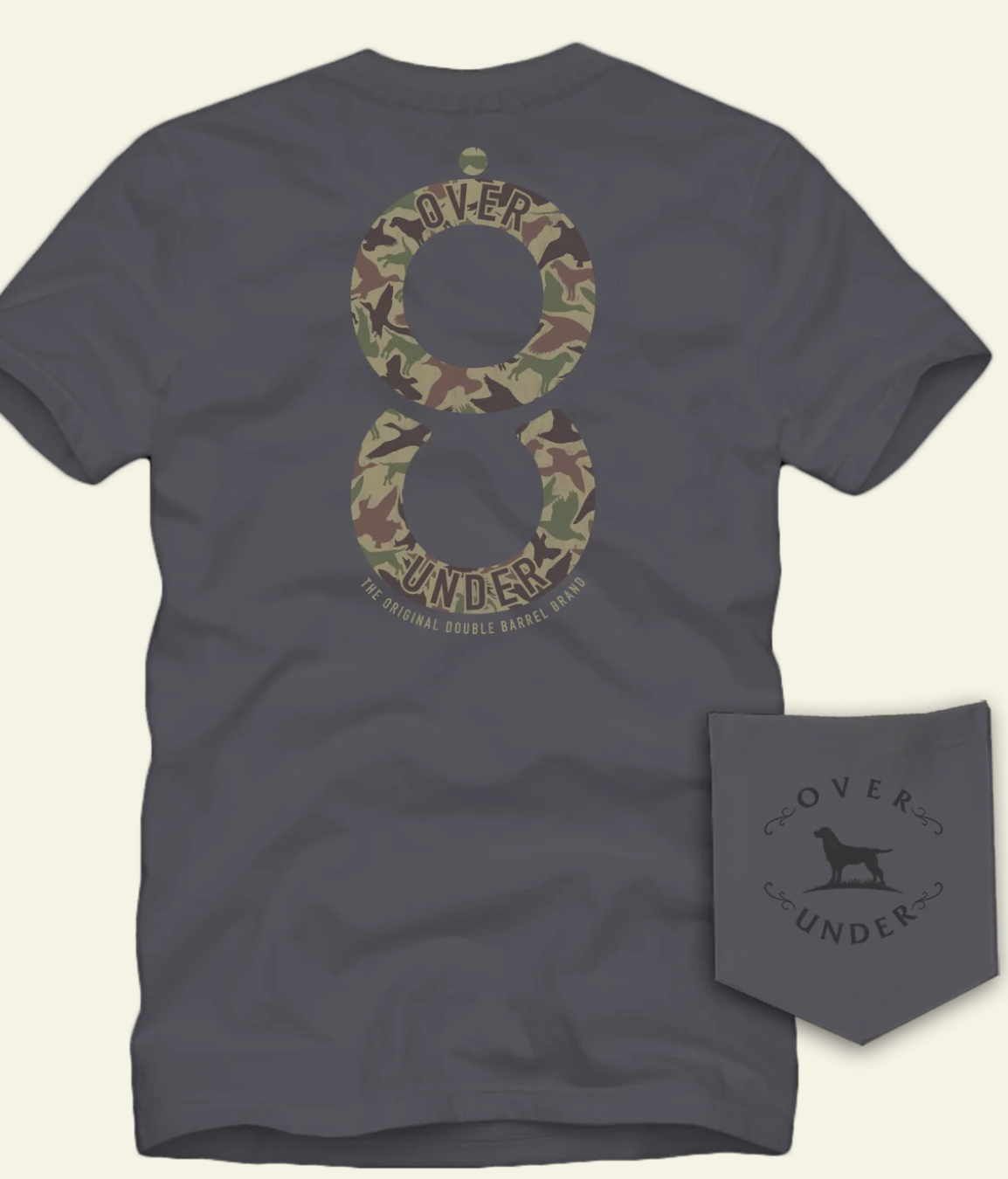 Over Under Unisex 8 Double Barrel Camo Comfort T-shirt- Grey Back View