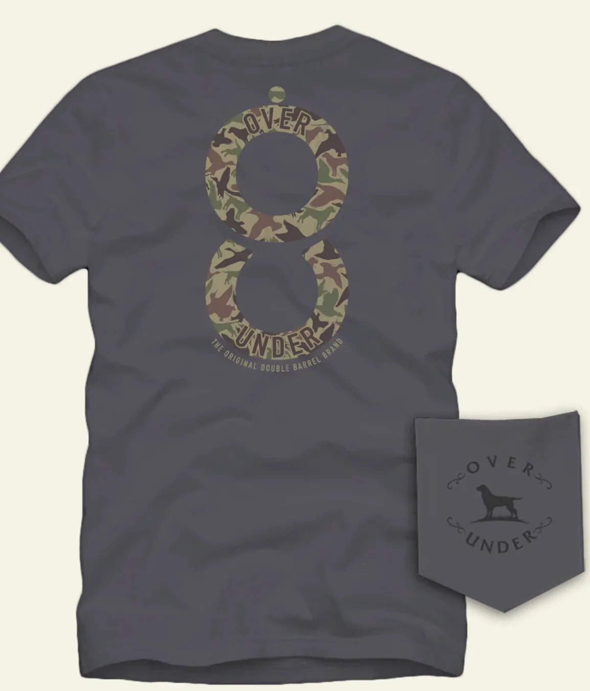 Over Under Unisex 8 Double Barrel Camo Comfort T-shirt- Grey Back View