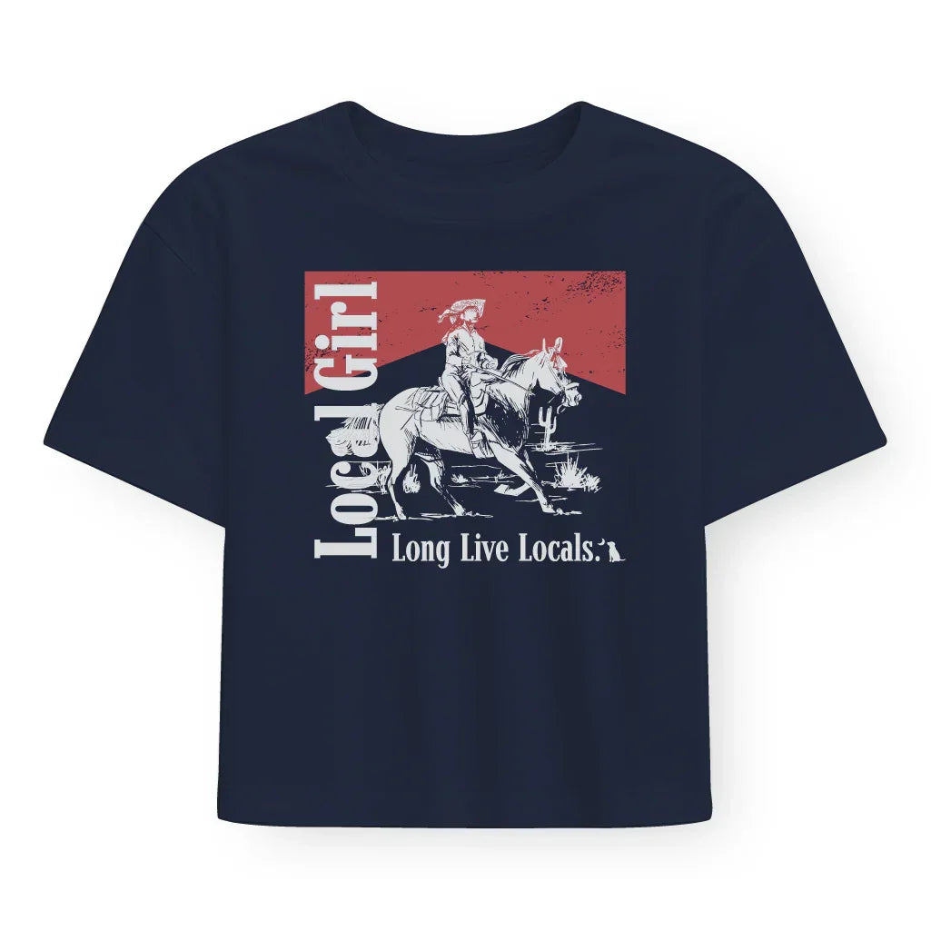Local Girl Graphic Cropped Tee - Smoked Cowgirl