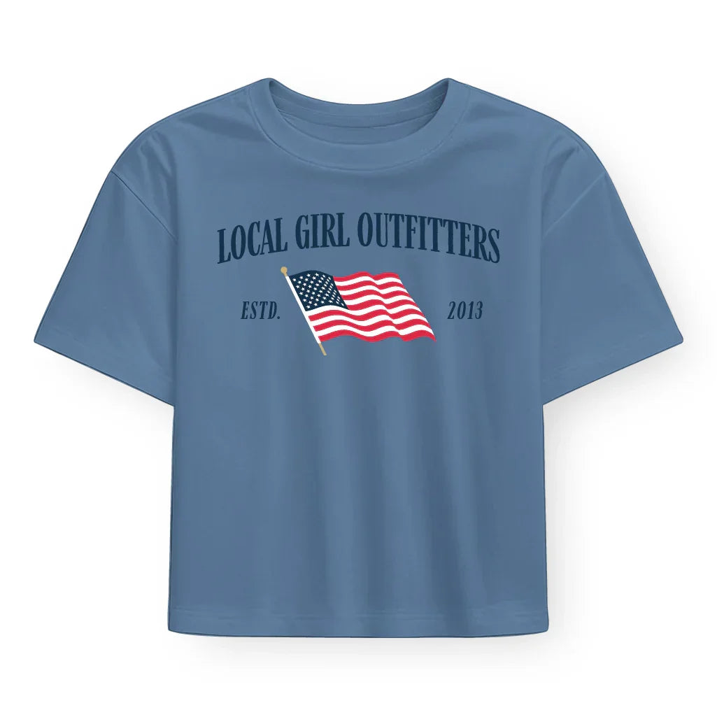 Local Girl Graphic Cropped Tee - Stars & Stripes