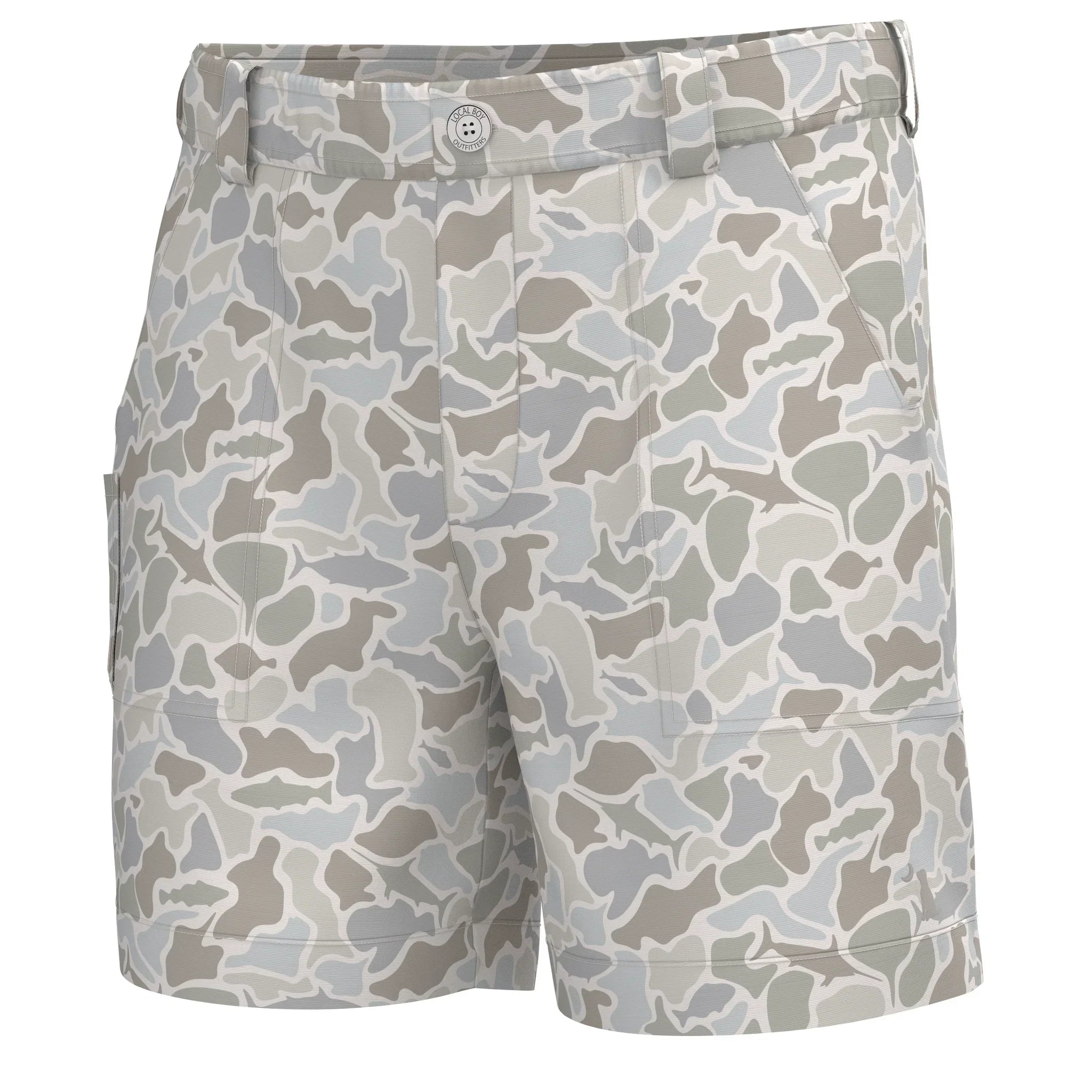 Local Boy Chum Short Fishing & Adventure Camouflage-patterned shorts for fishing & adventure or everyday wear.