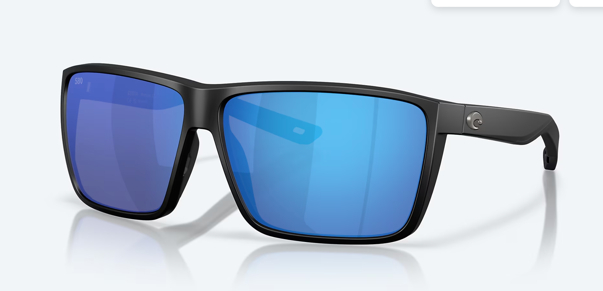 Rincon II Sunglasses, a Black sunglasses with blue lenses on a white background
