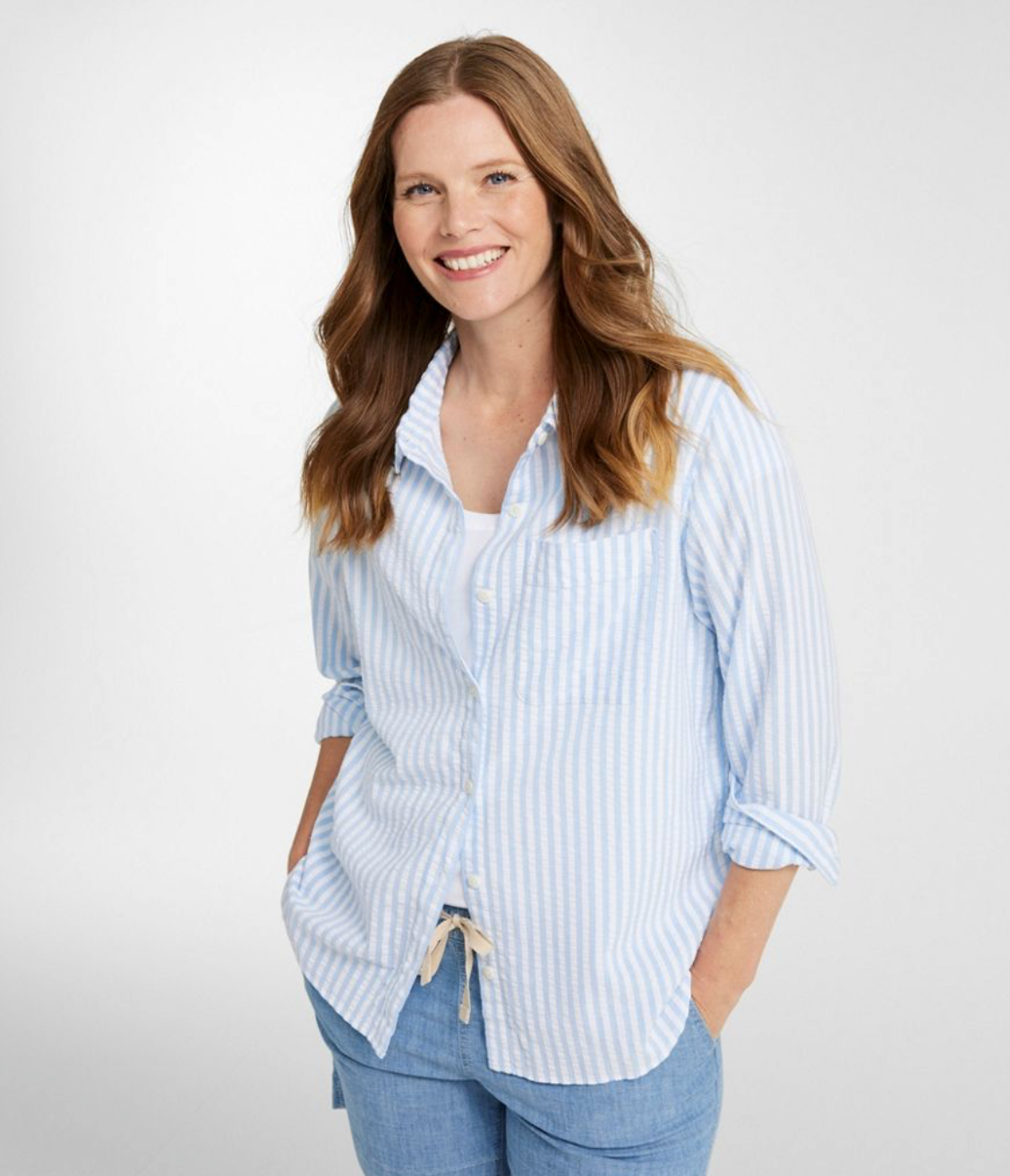 LL Bean Women's Bean's Seacoast Seersucker Big Shirt