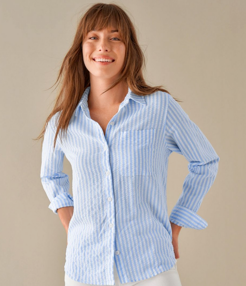 LL Bean Women's Bean's Seacoast Seersucker Big Shirt