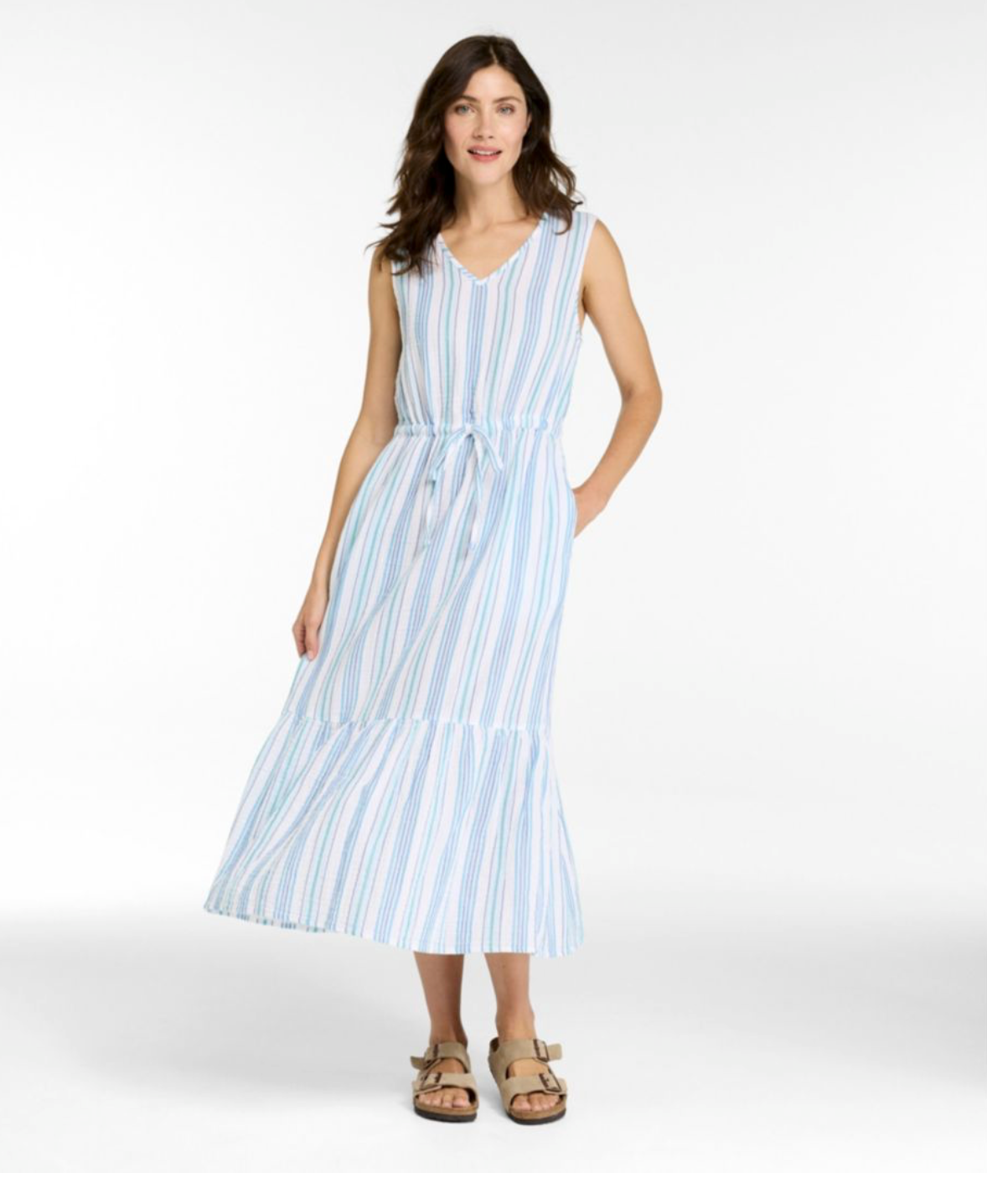 LL Bean Women's Cloud Gauze Midi Dress, Stripe