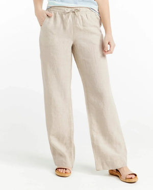 LL Bean Women Premium Linen Comfort Pull-On Pants- Beige