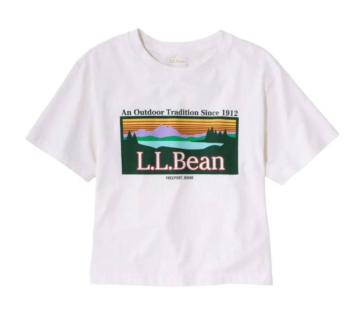 LL Bean Women's Sunwashed Tee, Short-Sleeve Cropped Boxy Crewneck Logo