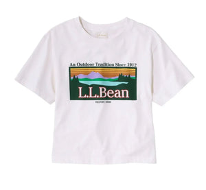 LL Bean Women's Sunwashed Tee, Short-Sleeve Cropped Boxy Crewneck Logo