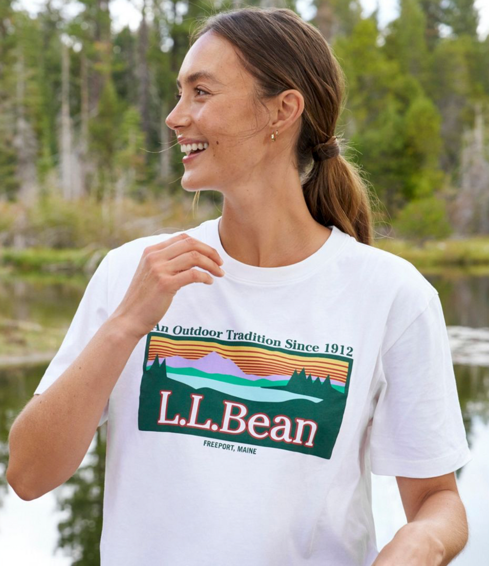 LL Bean Women's Sunwashed Tee, Short-Sleeve Cropped Boxy Crewneck Logo