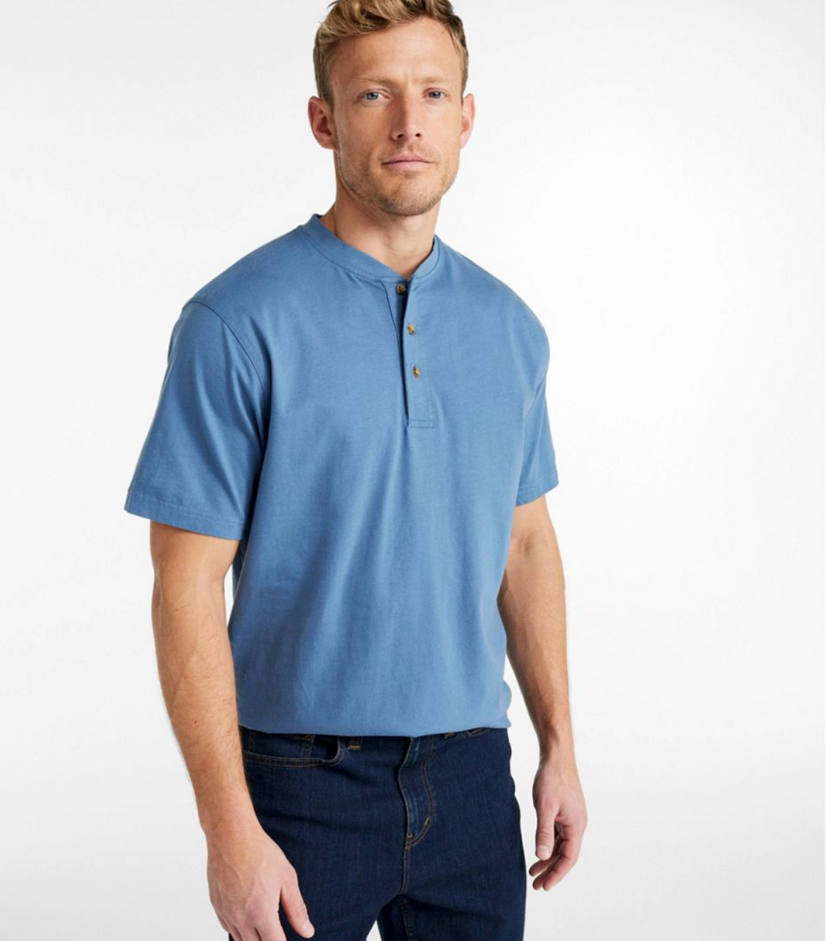 LL Bean Men's Carefree Unshrinkable Tee, Traditional Fit, Henley