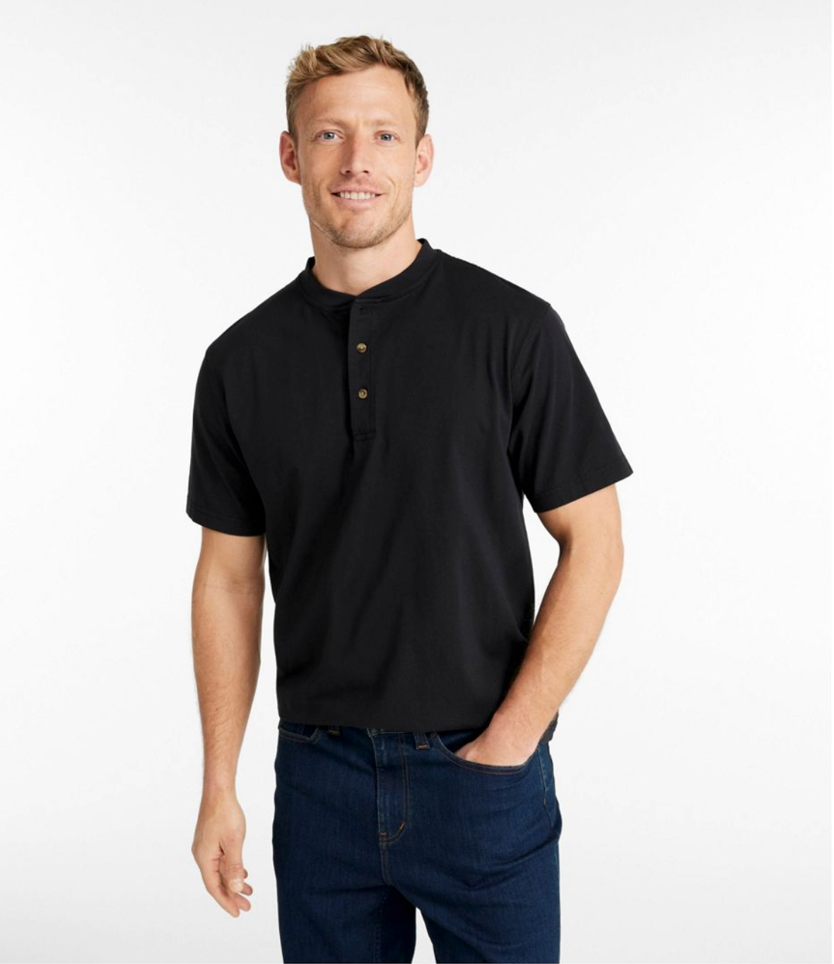 LL Bean Men's Carefree Unshrinkable Tee, Traditional Fit, Henley