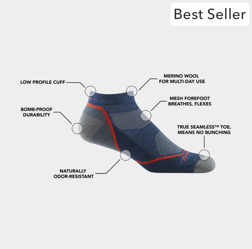 Darn Tough Men's Light Hiker No Show Lightweight Hiking Socks