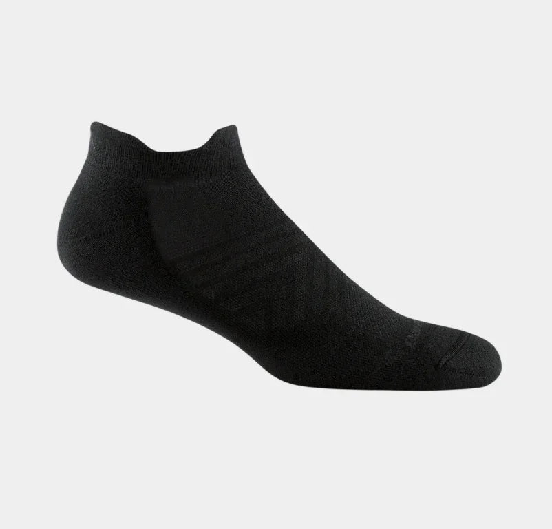 Darn Tough Men's Ultra-Lightweight Running Black ankle sock on a light gray background