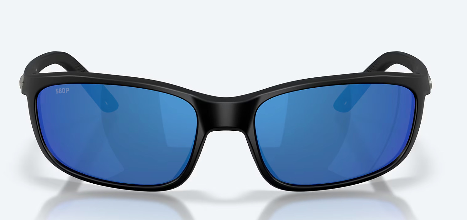 Costa Brine II Men Outdoor Polarized Sunglass- Matte Black with Blue Mirror Front View