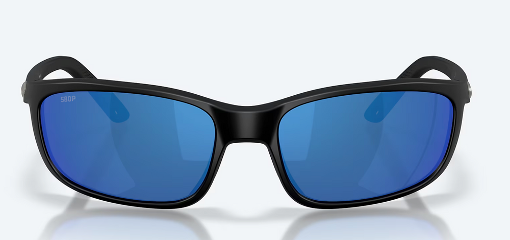 Costa Brine II Men Outdoor Polarized Sunglass- Matte Black with Blue Mirror Front View