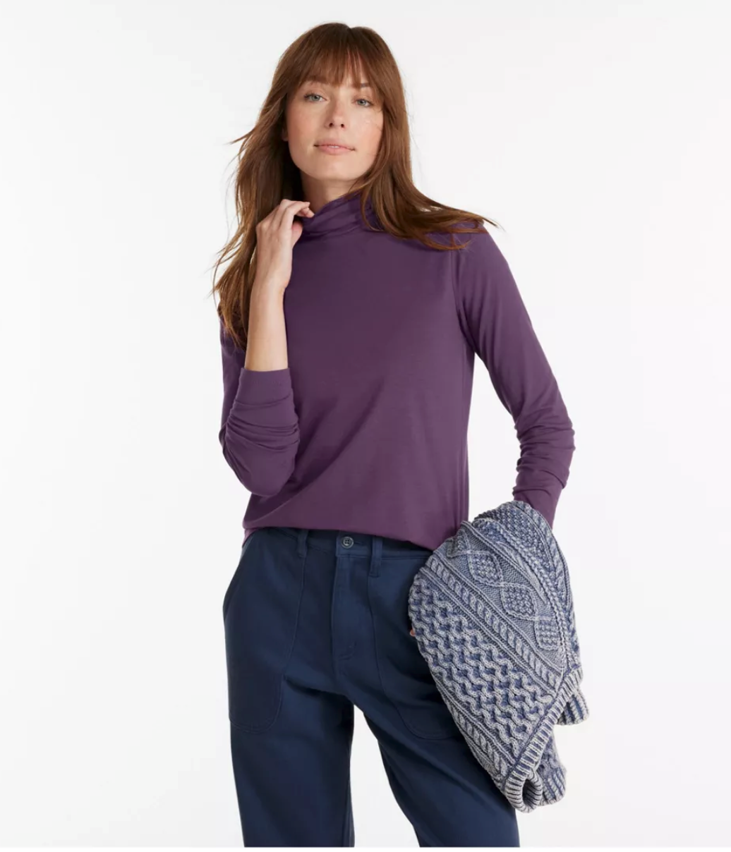 LL Bean Women's Soft Stretch Supima-Blend Tee, Turtleneck