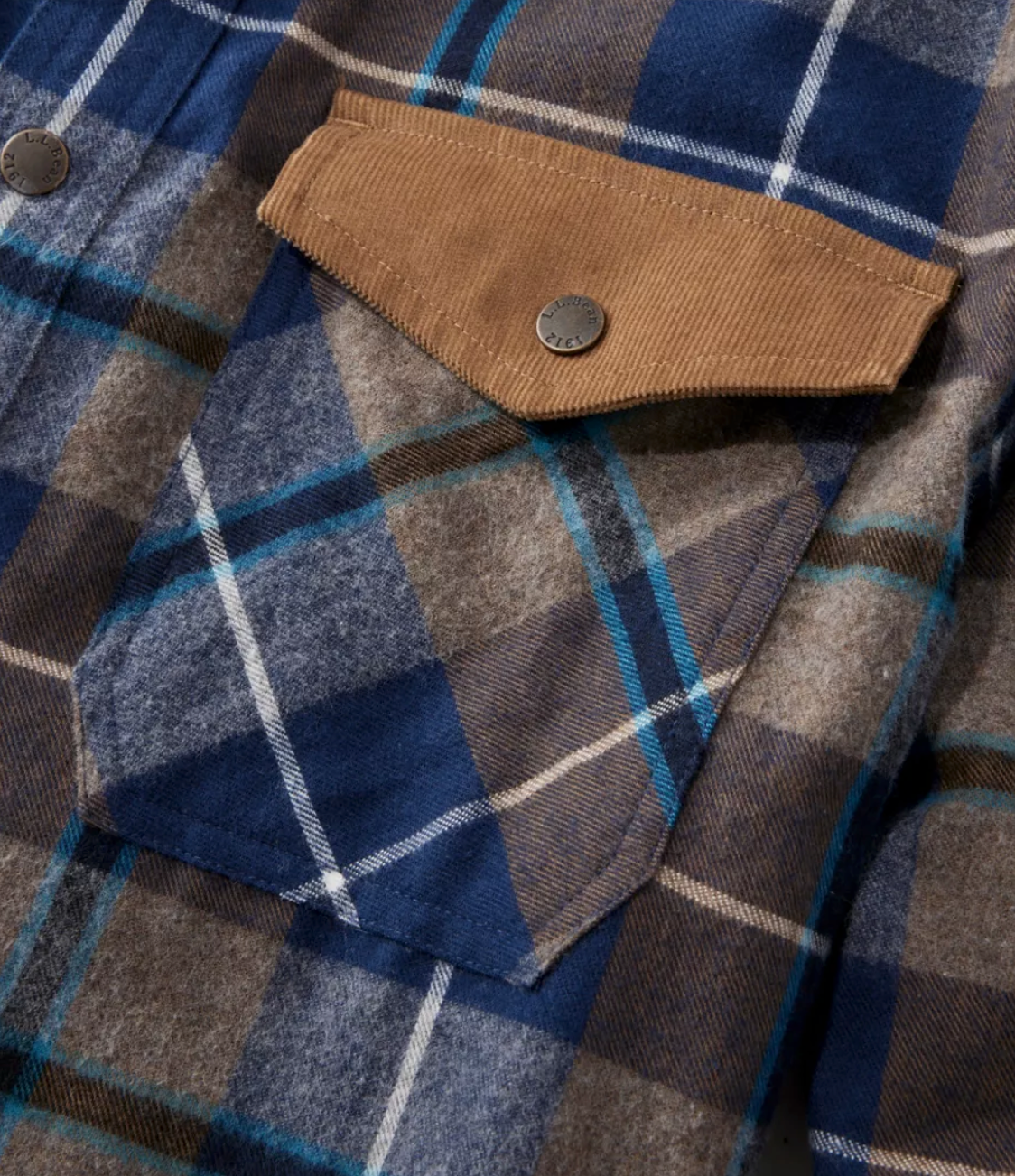 LL Bean Men's Scotch Plaid Flannel Shirt, Snap-Front, Slightly Fitted Untucked Fit