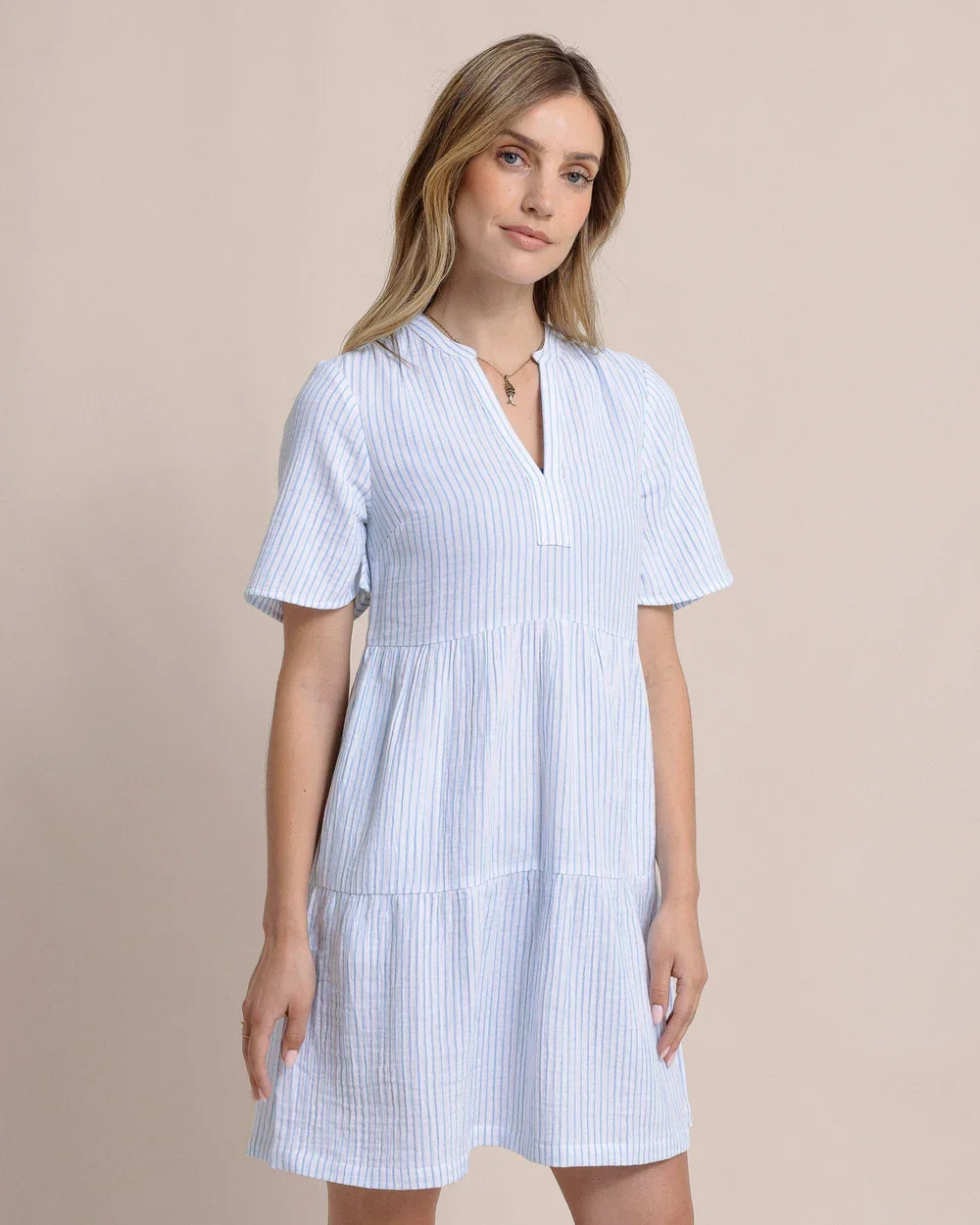 Southern Tide Harper Stripe Classic Dress with Pockets- White 