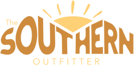 Logo of 'Southern Outfitter outdoor apparel, gears for adventure, hiking, fishing and everyday wear brand logo' with a sun design above the text on a white background.