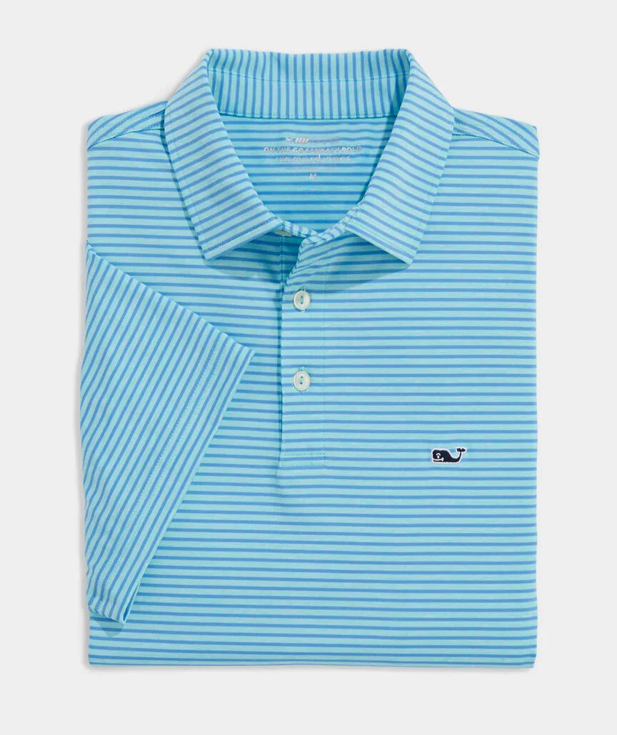 Vineyard Vines Sankaty Bradley Stripe Polo Shirt Activewear- Blue Stripe