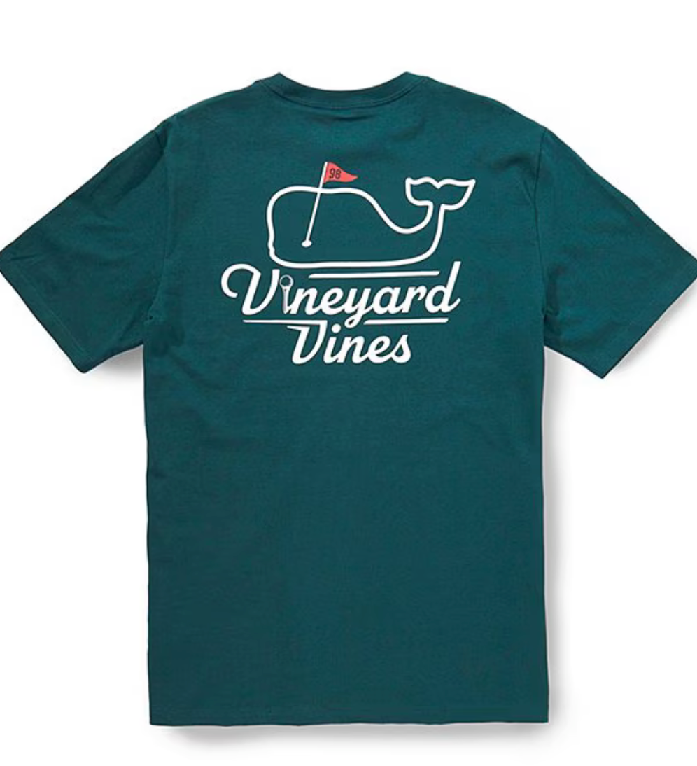 Vineyard Vines Unisex Golf Flag Comfort Cotton T-Shirt - Teal Back View