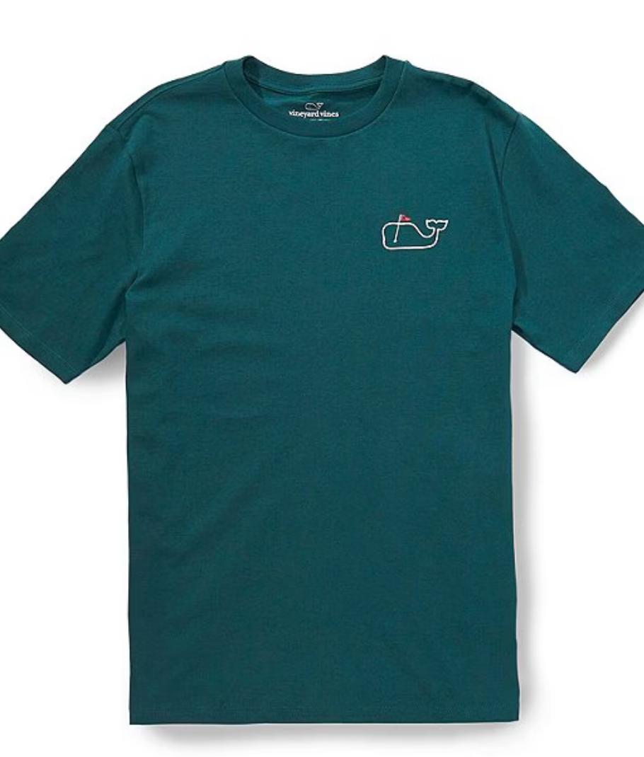 Vineyard Vines Unisex Golf Flag Comfort Cotton T-Shirt - Teal Front View