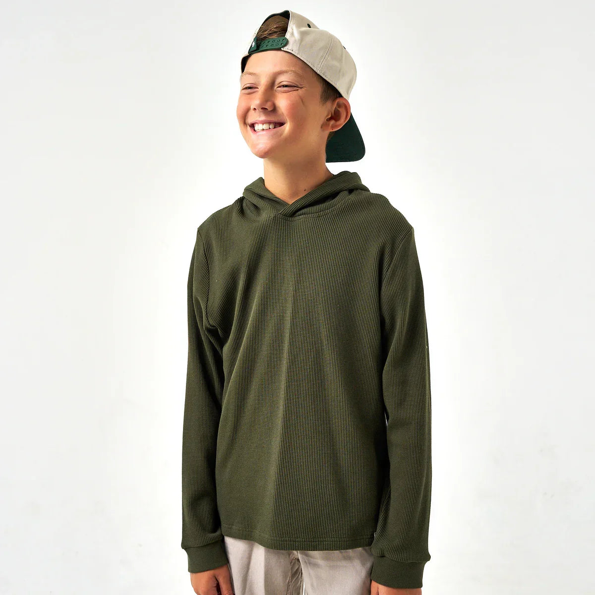 Burlebo Youth Thermal Hoodie in charcoal green perfect for school, play, casual, or outdoor adventures. 