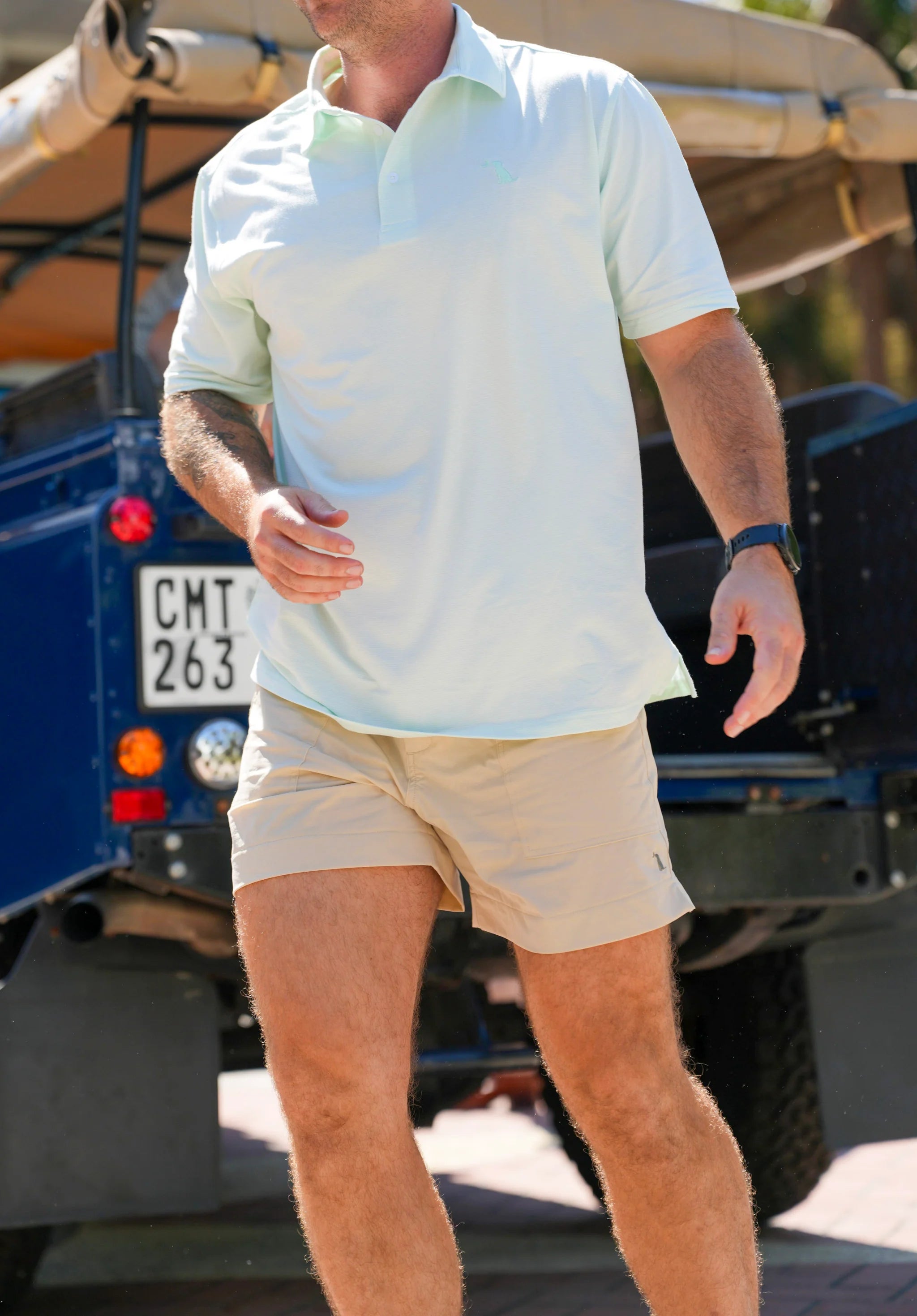 Man wearing a Local Boy Chum Short, fishing short, lightweight nylon‑spandex blend for fishing & adventure or everyday wear