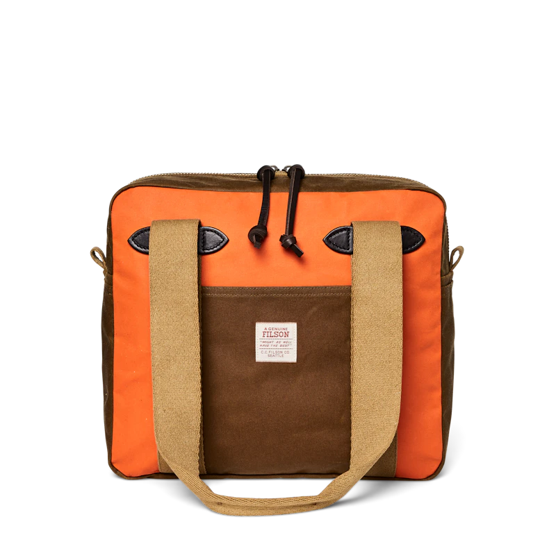 Filson Tin Cloth Zipper Tote Bag Dark Tan/Flame